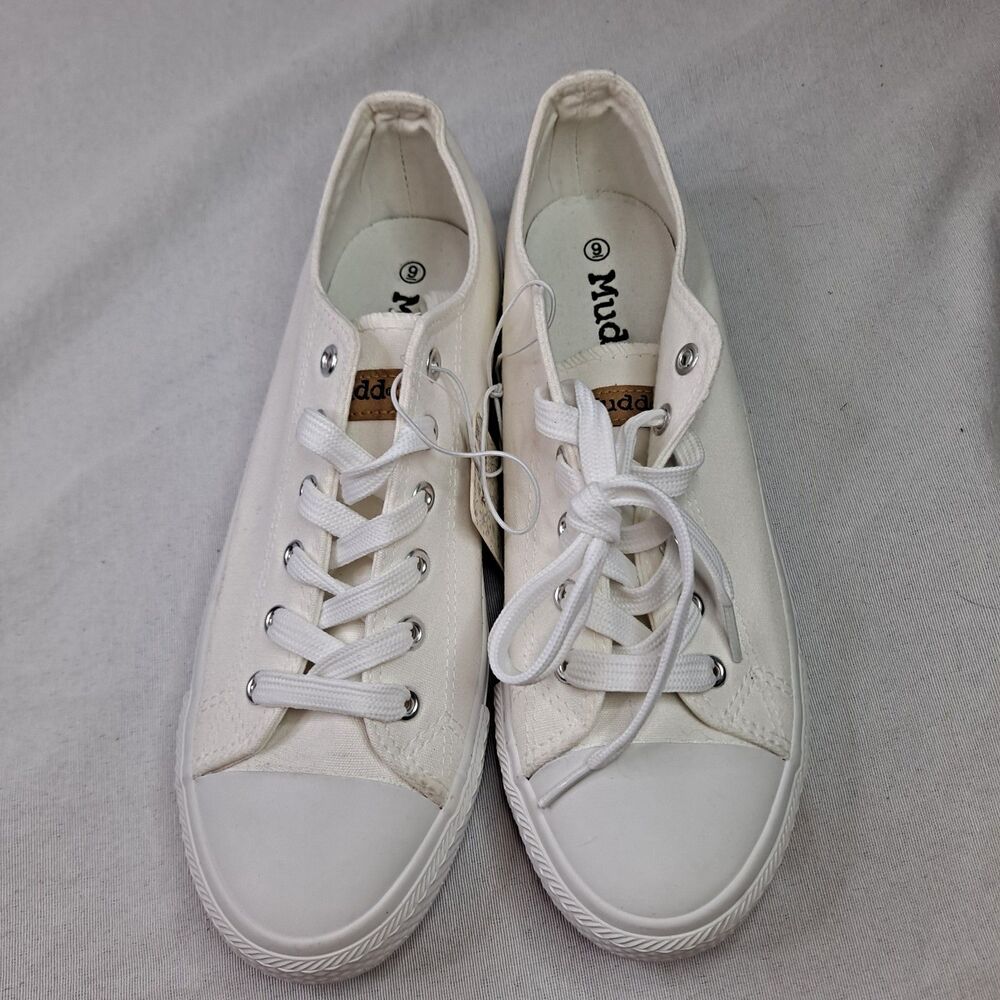 Mudd Ellie-11L Women's Canvas Sneakers Sz 9 White Canvas Lace-Up Low Top Cap Toe - Picture 8 of 11